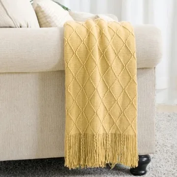 BOURINA Mustard Throw Blanket Soft Decorative Knit 50x60