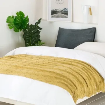 BOURINA Mustard Throw Blanket Soft Decorative Knit 50x60
