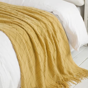 BOURINA Mustard Throw Blanket Soft Decorative Knit 50x60