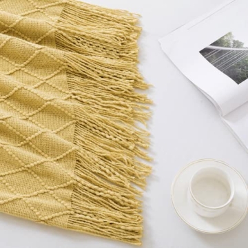 BOURINA Mustard Throw Blanket Soft Decorative Knit 50x60