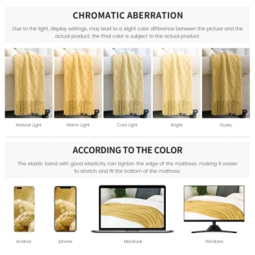 BOURINA Mustard Throw Blanket Soft Decorative Knit 50x60