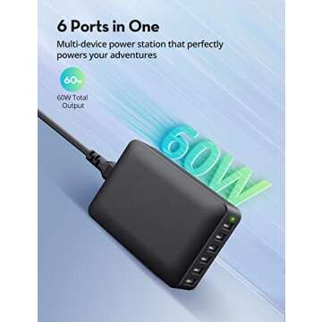 USB Charger 60W USB Charging Hub 12A 6-Port Desktop USB Charging Station with Multiple Port Compatib...