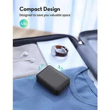 USB Charger 60W USB Charging Hub 12A 6-Port Desktop USB Charging Station with Multiple Port Compatible with iPhone 15 Pro Max 14 Pro Max 13 Pro Max, iPad Pro Air Galaxy S23 Edge Note Tablet Black