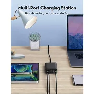 USB Charger 60W USB Charging Hub 12A 6-Port Desktop USB Charging Station with Multiple Port Compatible with iPhone 15 Pro Max 14 Pro Max 13 Pro Max, iPad Pro Air Galaxy S23 Edge Note Tablet Black