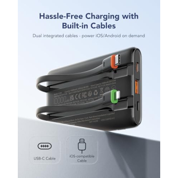 VEGER Portable Charger with Built in Cables, Slim 10000mAh PD 22.5W Fast Charging USB C Power Bank, ...