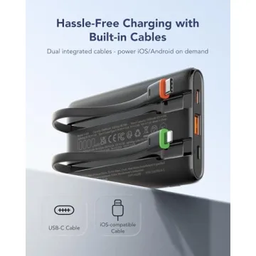VEGER Portable Charger with Built in Cables, Slim 10000mAh PD 22.5W Fast Charging USB C Power Bank, ...