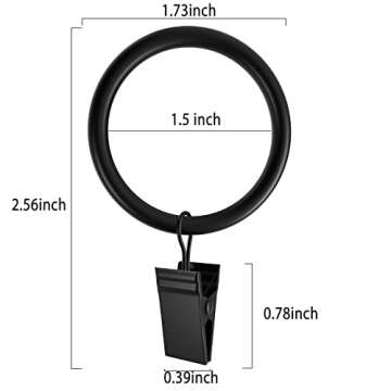 Homyplaza 44 Pack Black Curtain Rings with Clips, Curtain Hooks for Hanging, Heavy Duty Drapery Ring...