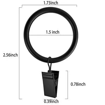 Homyplaza 44 Pack Black Curtain Rings with Clips, Curtain Hooks for Hanging, Heavy Duty Drapery Ring...