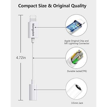 Mangotek iPhone Headphone Adapter, Lightning to 3.5 mm Headphone Jack Adapter iPhone Dongle Converter Aux Adaptor Compatible with iPhone 14 13 12 11 Pro Max 7 8 Plus SE X XR XS