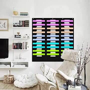 Eamay Hanging File Folder Organizer - 30 Pockets and 5 Over The Door Hanger, Wall Mount Document Let...