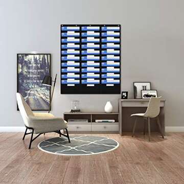 Eamay Hanging File Folder Organizer - 30 Pockets and 5 Over The Door Hanger, Wall Mount Document Letter Organizer/Pocket Chart Office Supplies Office Bill Organizer for Home School Classroom Planner