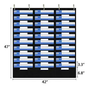 Eamay Hanging File Folder Organizer - 30 Pockets and 5 Over The Door Hanger, Wall Mount Document Letter Organizer/Pocket Chart Office Supplies Office Bill Organizer for Home School Classroom Planner