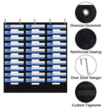 Eamay Hanging File Folder Organizer - 30 Pockets and 5 Over The Door Hanger, Wall Mount Document Letter Organizer/Pocket Chart Office Supplies Office Bill Organizer for Home School Classroom Planner