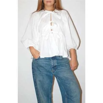 GRMLRPT Tie Front Tops for Women Y2k Puff Sleeve Peplum Babydoll Top Short Sleeve Cute Summer Tops T...