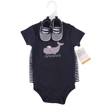 Hudson Baby baby boys Cotton Bodysuit, Shorts and Shoe Layette Set, Sailor Whale, 6-9 Months US