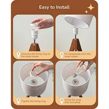 EDISHINE Tripod Table Lamp, Small Cute Bedside Lamp with Linen Beige Lampshade, Nightstand Lamp for Nursery, Bedroom, Kid Room, Living Room, Light Brown Wooden Base, E26 Socket, 14.2 Inch