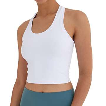 Women's Cropped Racerback Tank Tops Running Workout Tops Active Yoga Tops(White,8)