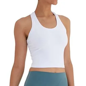 Women's Cropped Racerback Tank Tops Running Workout Tops Active Yoga Tops(White,8)