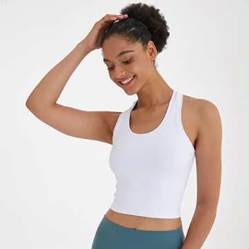 Women's Cropped Racerback Tank Tops Running Workout Tops Active Yoga Tops(White,8)