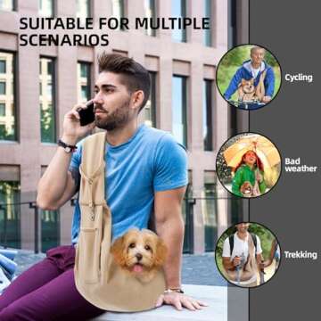 Dog Carrier Sling - Reversible Puppy Carrier Purse with Storage Pocket, Hand-Free Dog Sling Carrier ...