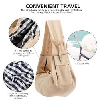 Dog Carrier Sling - Reversible Puppy Carrier Purse with Storage Pocket, Hand-Free Dog Sling Carrier for Carry Small Dogs and Cats, Travel Safety Harness, Dog and Cat Harness (Apricot)