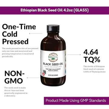 BioNatal Ethiopian Black Seed Oil 4.2oz (GLASS), Up to 4.64% Thymoquinone (TQ), Nigella Sativa Seeds...