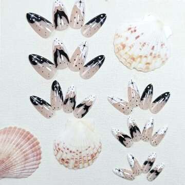 Halloween Press on Nails Medium Almond Fake Nails Black White French Tip Nail Press ons Glossy False Nails with Bat Design Glue on Nails Acrylic Full Cover Stick on Nails for Women Girls Manicure