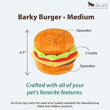 P.L.A.Y. Pet American Classic Plush - Hamburger. Handmade Craftsmanship with Triple Stitched Edges f...