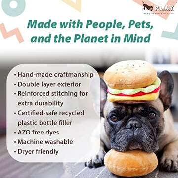 P.L.A.Y. Pet American Classic Plush - Hamburger. Handmade Craftsmanship with Triple Stitched Edges for Durability