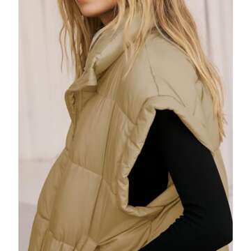 Songling Womens Oversized Puffer Vest Stand Collar Full Zip Sleeveless Bubble Puffer Vest Quilted Pa...