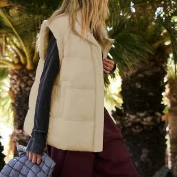 Songling Womens Oversized Puffer Vest Stand Collar Full Zip Sleeveless Bubble Puffer Vest Quilted Padded Warm Coat Outwear (Khaki,XL)