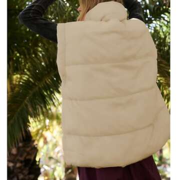 Songling Womens Oversized Puffer Vest Stand Collar Full Zip Sleeveless Bubble Puffer Vest Quilted Padded Warm Coat Outwear (Khaki,XL)