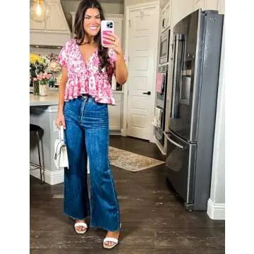 Supgoreou Women's Wide Leg Jeans High Waisted Stretchy Trendy Casual Versatile Work Denim Pants Trousers 2025 Blue