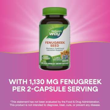 Nature's Way Fenugreek Seed, Traditional Lactation/Breastfeeding Support*, Non-GMO Project Verified, Vegan, 180 Capsules (Packaging May Vary)