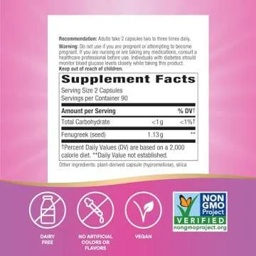 Nature's Way Fenugreek Seed, Traditional Lactation/Breastfeeding Support*, Non-GMO Project Verified, Vegan, 180 Capsules (Packaging May Vary)