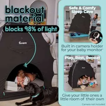 hiccapop Blackout Tent for Pack and Play, Patented Portable Crib Tent, Blackout Canopy Crib Cover, Sleep Pod for Kids, Pack and Play Tent, Black