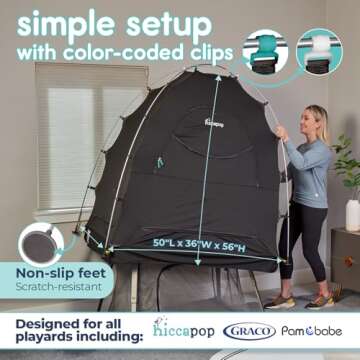 hiccapop Blackout Tent for Pack and Play, Patented Portable Crib Tent, Blackout Canopy Crib Cover, Sleep Pod for Kids, Pack and Play Tent, Black