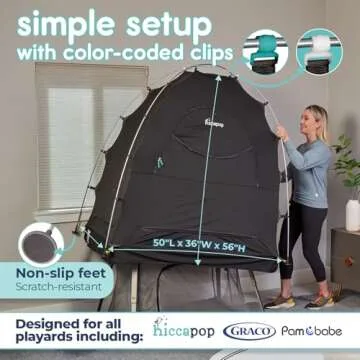 hiccapop Blackout Tent for Pack and Play, Patented Portable Crib Tent, Blackout Canopy Crib Cover, Sleep Pod for Kids, Pack and Play Tent, Black