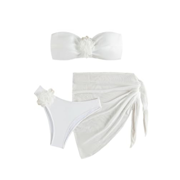 BEAUDRM Women's 3 Piece Flower Bikini Set for Summer Fun