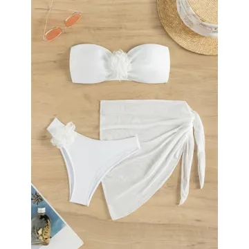 BEAUDRM Women's 3 Piece Flower Bikini Set for Summer Fun