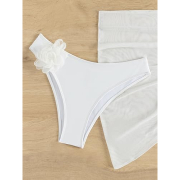 BEAUDRM Women's 3 Piece Flower Bikini Set for Summer Fun