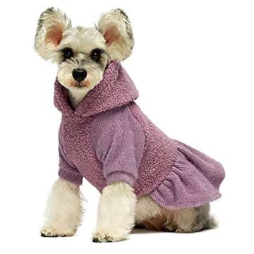 Fitwarm Fuzzy Sherpa Dog Winter Clothes Dog Hoodie Dresses Thermal Skirt Girl Doggie Dress Thick Jacket Puppy Outfits Coat Cat Sweatshirt Apparel Lavender Purple X-Small