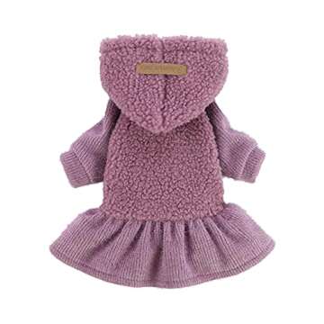 Fitwarm Fuzzy Sherpa Dog Winter Clothes Dog Hoodie Dresses Thermal Skirt Girl Doggie Dress Thick Jacket Puppy Outfits Coat Cat Sweatshirt Apparel Lavender Purple X-Small