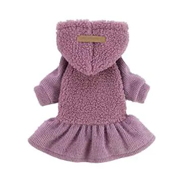 Fitwarm Fuzzy Sherpa Dog Winter Clothes Dog Hoodie Dresses Thermal Skirt Girl Doggie Dress Thick Jacket Puppy Outfits Coat Cat Sweatshirt Apparel Lavender Purple X-Small