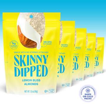 SkinnyDipped Lemon Bliss Yogurt Covered Almonds, Healthy Snack, Plant Protein, Gluten Free, 3.5 oz Resealable Bags, Pack of 5