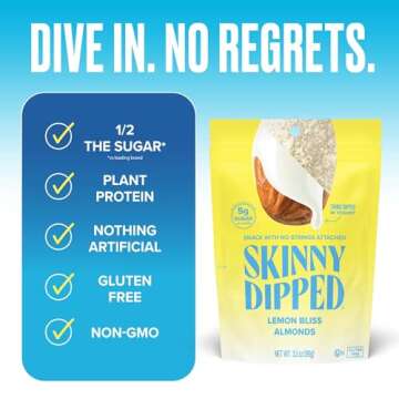 SkinnyDipped Lemon Bliss Yogurt Covered Almonds, Healthy Snack, Plant Protein, Gluten Free, 3.5 oz Resealable Bags, Pack of 5