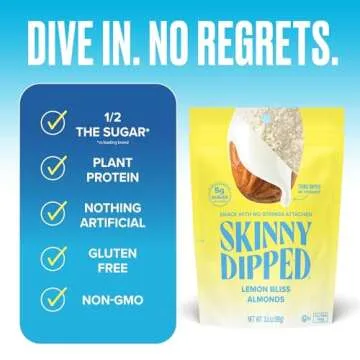 SkinnyDipped Lemon Bliss Yogurt Covered Almonds, Healthy Snack, Plant Protein, Gluten Free, 3.5 oz Resealable Bags, Pack of 5