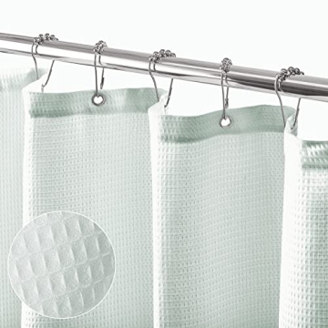 mDesign Luxury Waffle Knit Shower Curtain - Light Aqua Blue