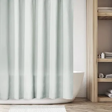 mDesign Luxury Waffle Knit Shower Curtain - Light Aqua Blue