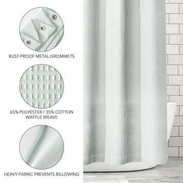 mDesign Luxury Waffle Knit Shower Curtain - Light Aqua Blue